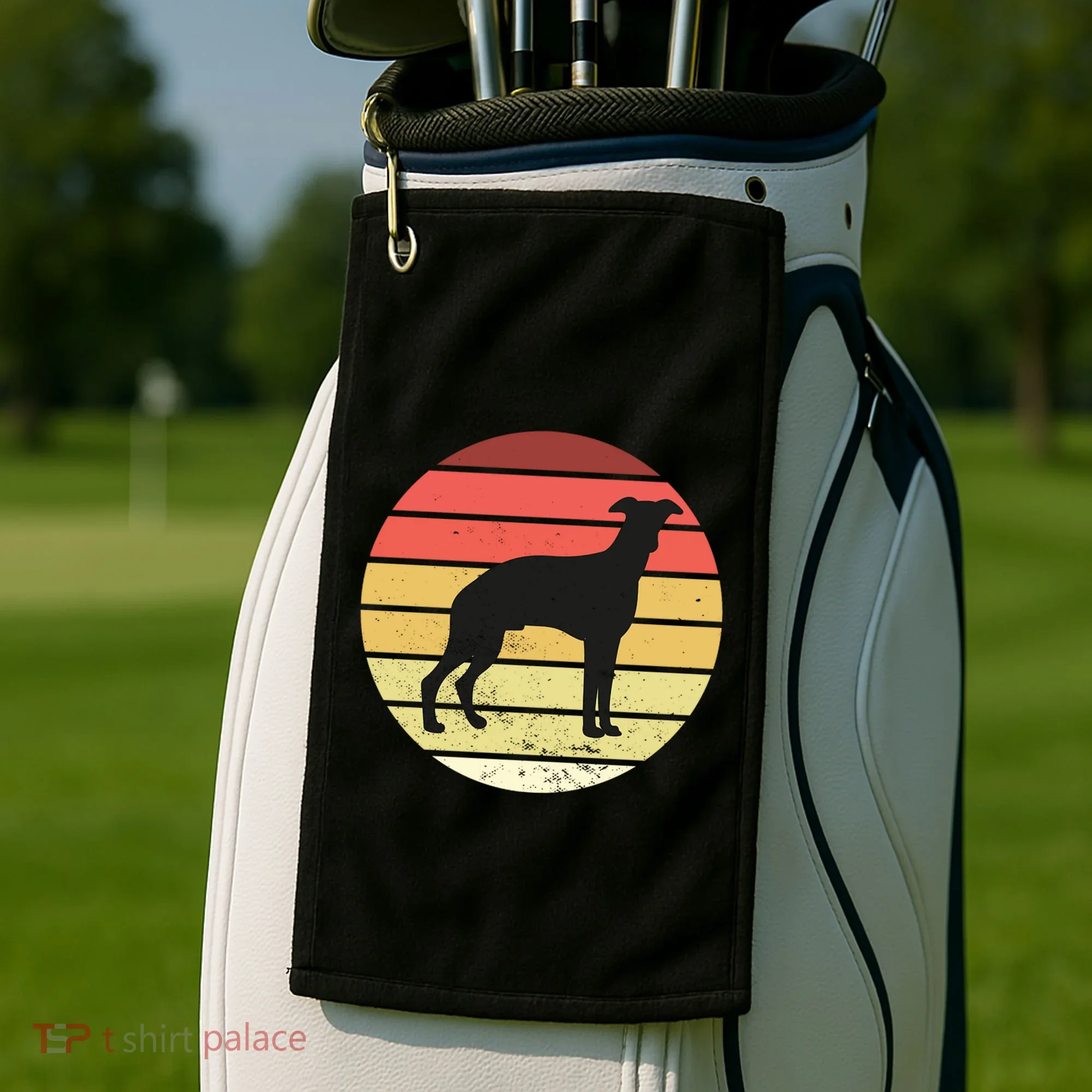 Retro Sunset Dog Lover Golf Towel