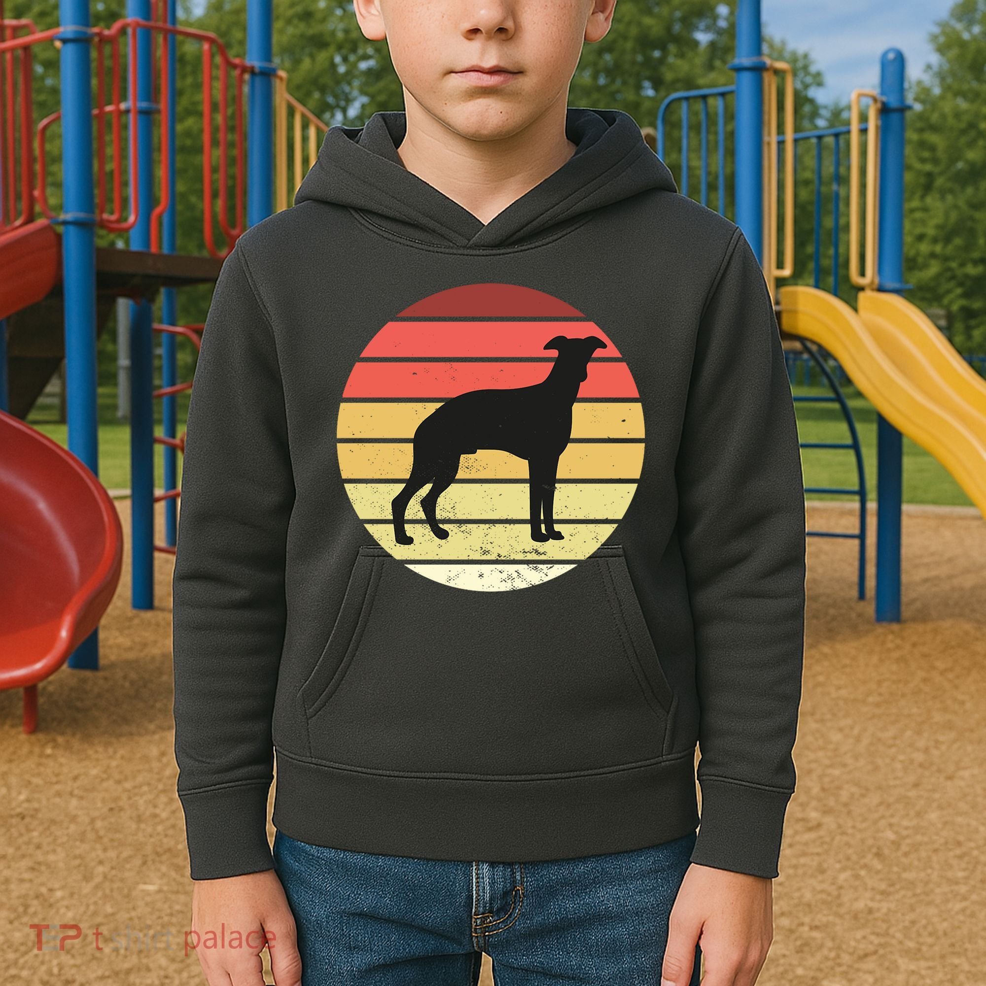 Retro Sunset Dog Lover Kids Hoodie