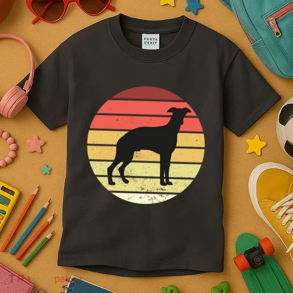 Retro Sunset Dog Lover Kids T-Shirt