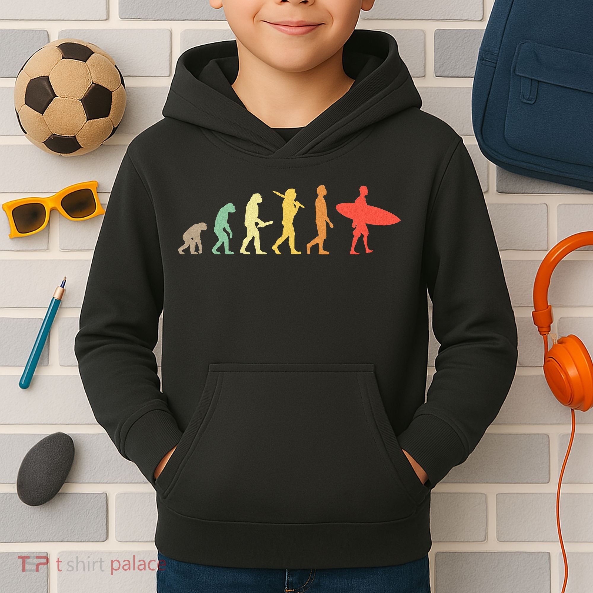 Retro Surfing Evolution Gift For Surfers Kids Hoodie