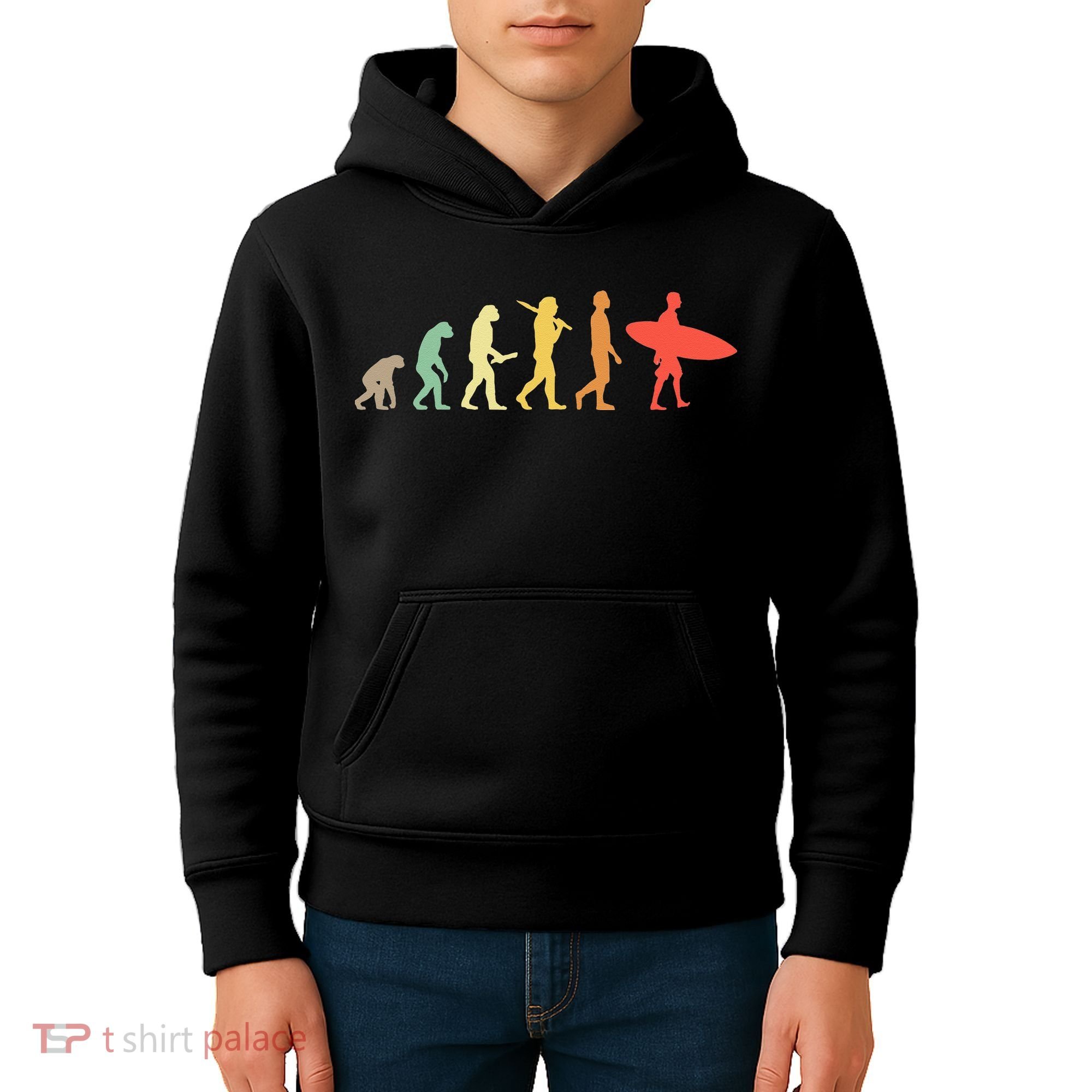Retro Surfing Evolution Gift For Surfers Kids Hoodie