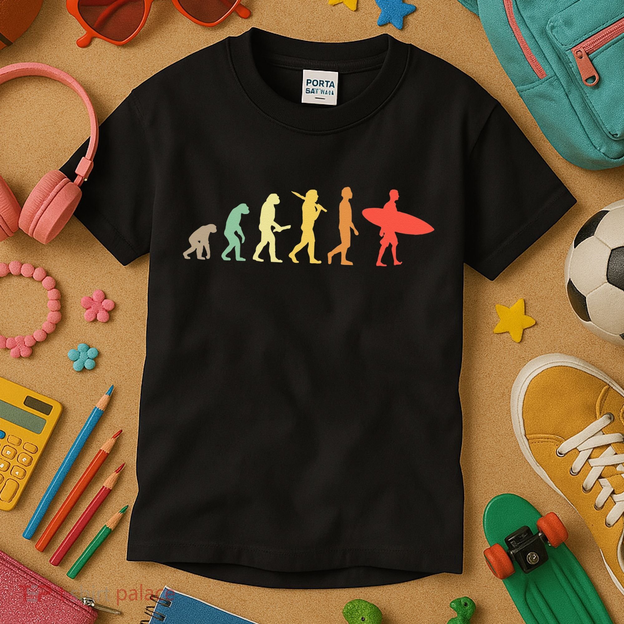 Retro Surfing Evolution Gift For Surfers Kids T-Shirt