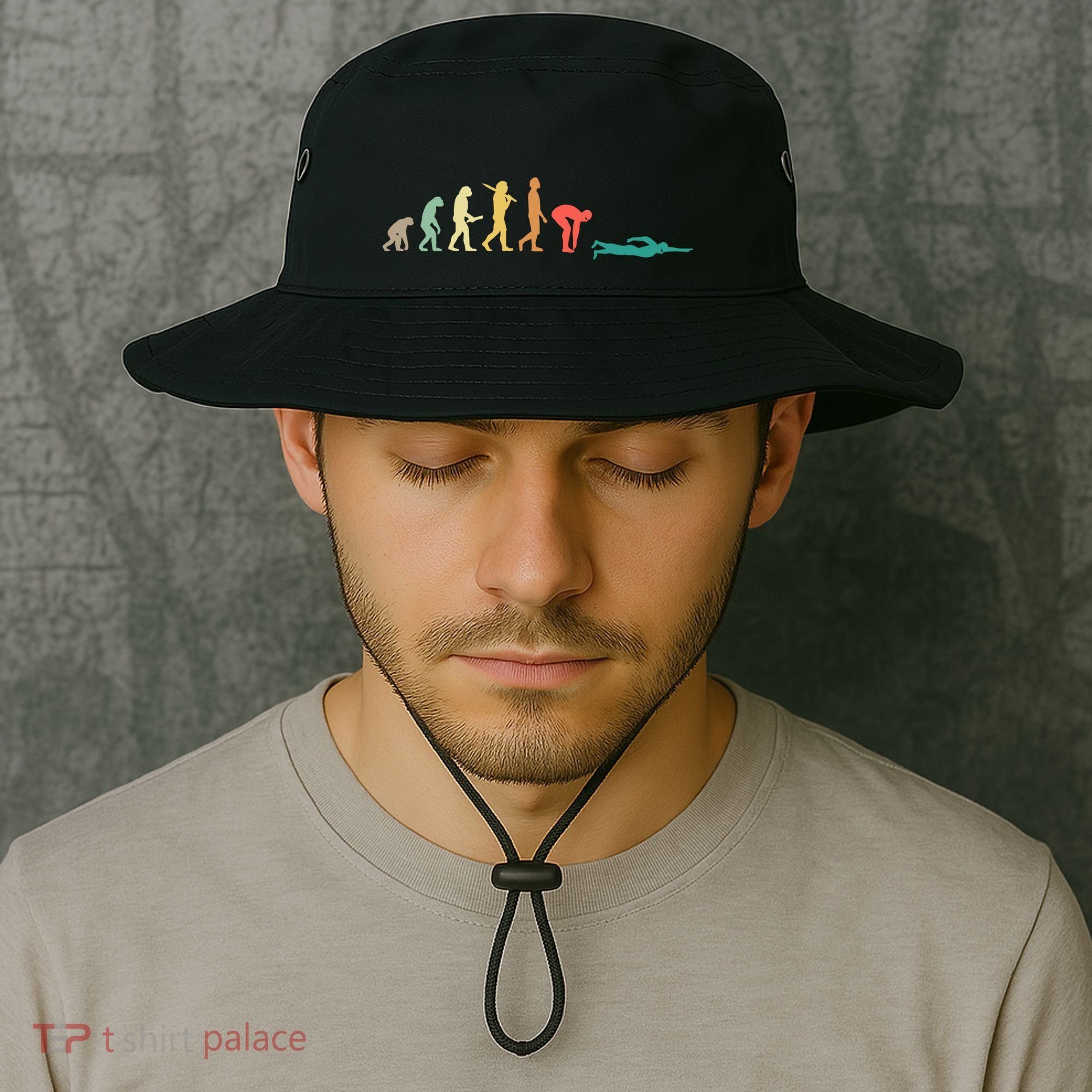 Retro Swimming Evolution Gift For Swimmers Gift Bucket Hat
