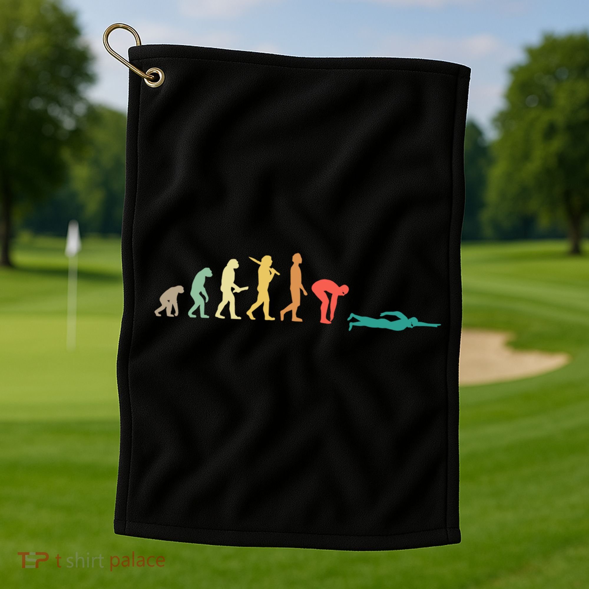 Retro Swimming Evolution Gift For Swimmers Gift Golf Towel