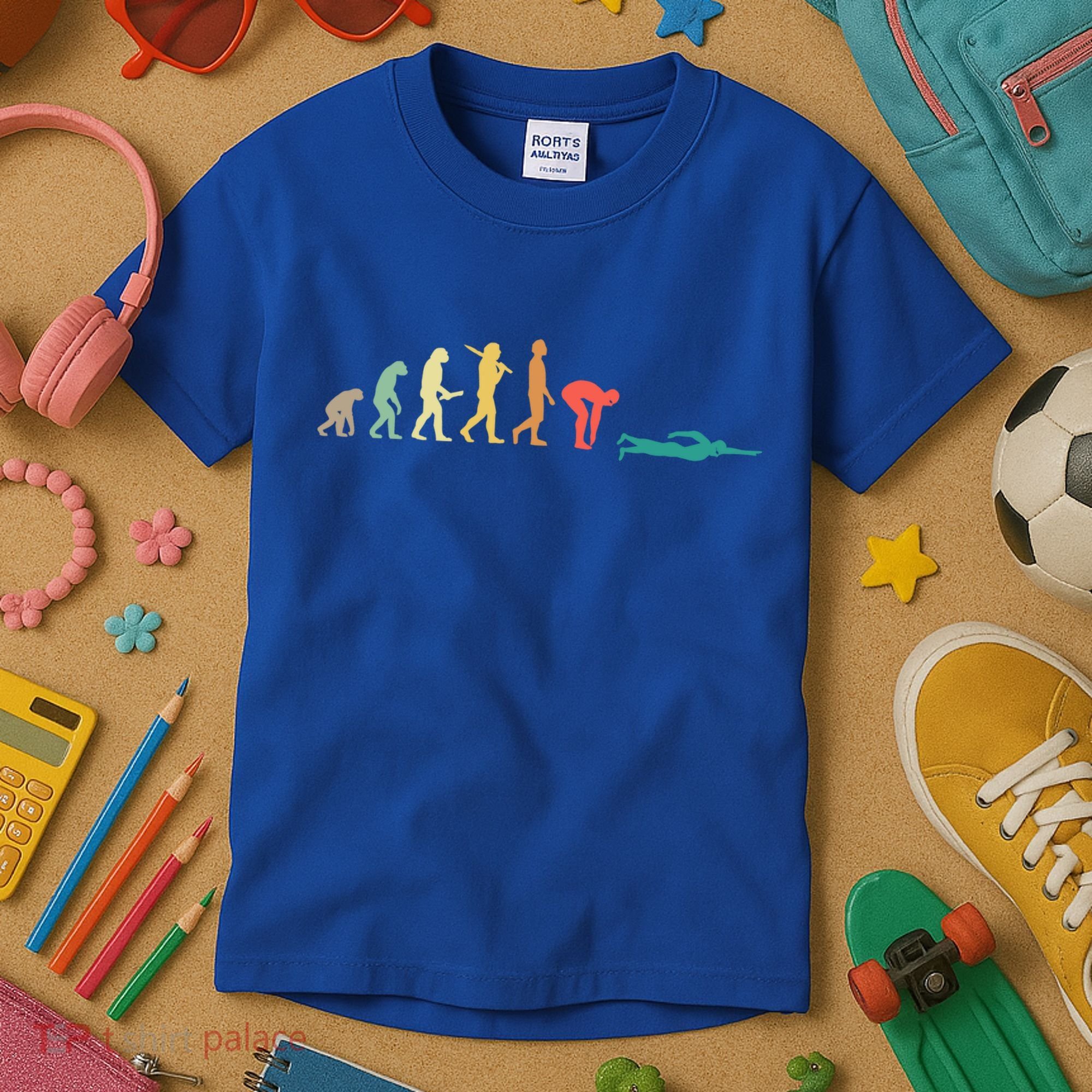 Retro Swimming Evolution Gift For Swimmers Gift Kids T-Shirt