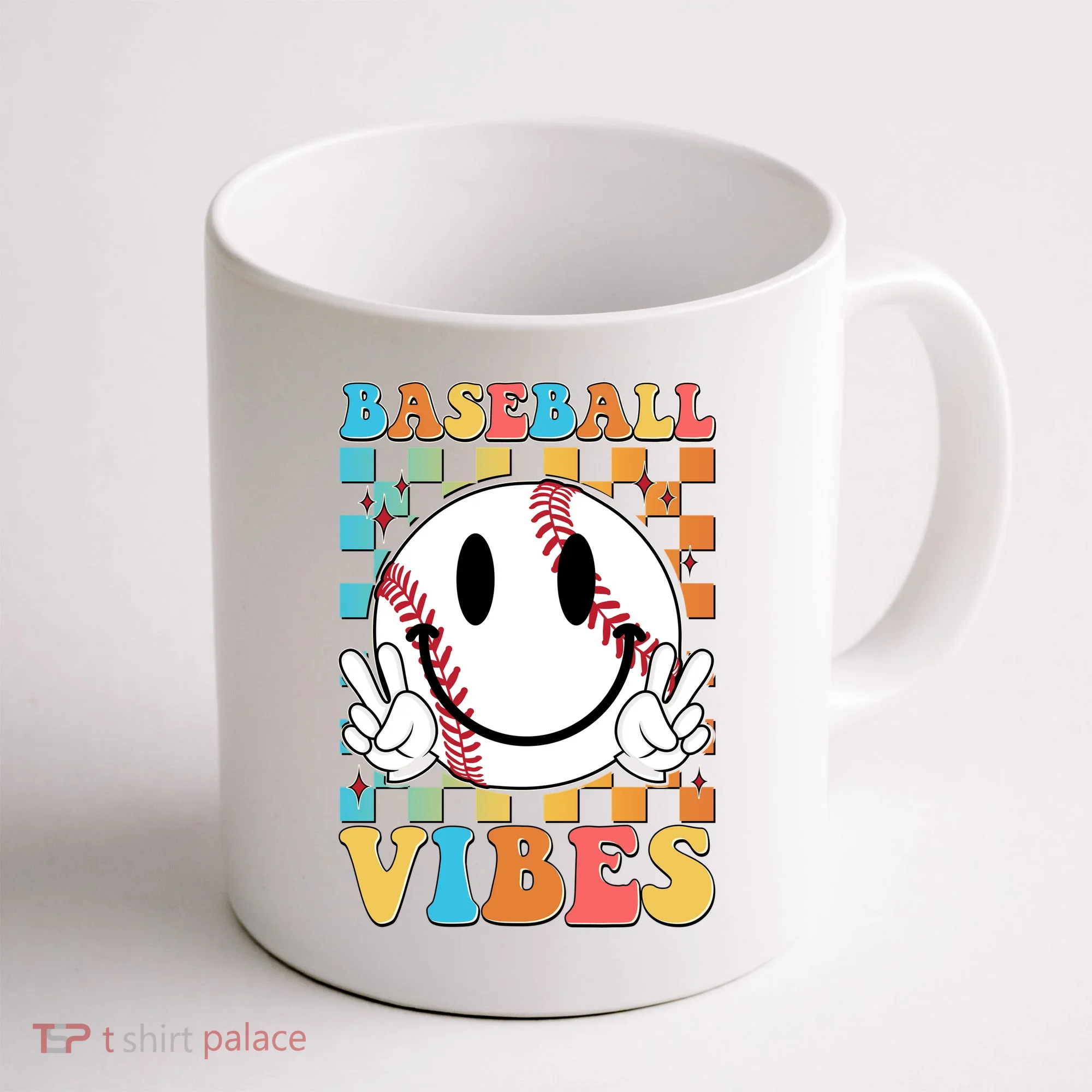 Retro Smiley Emoji Baseball Vibes Coffee Mug