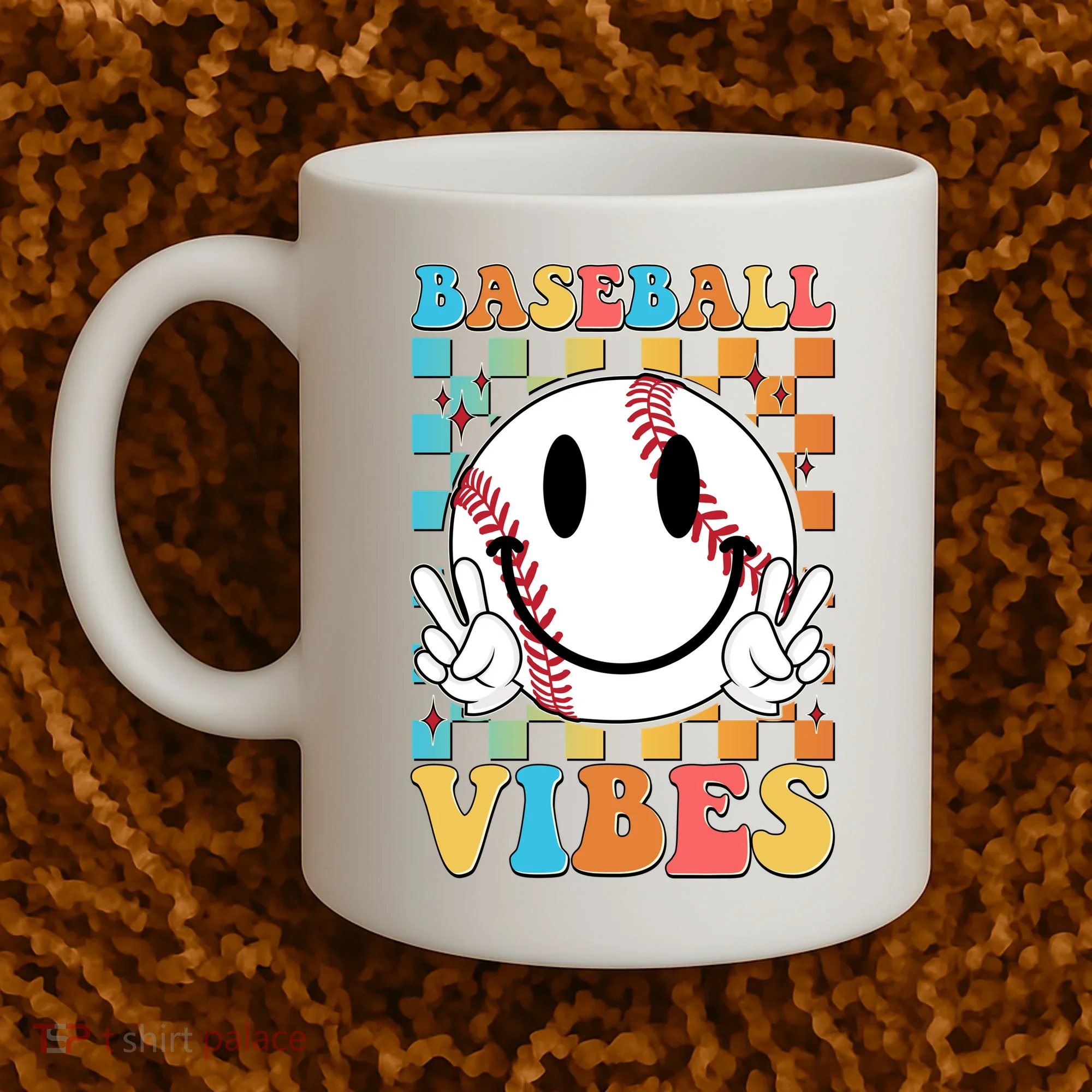 Retro Smiley Emoji Baseball Vibes Coffee Mug