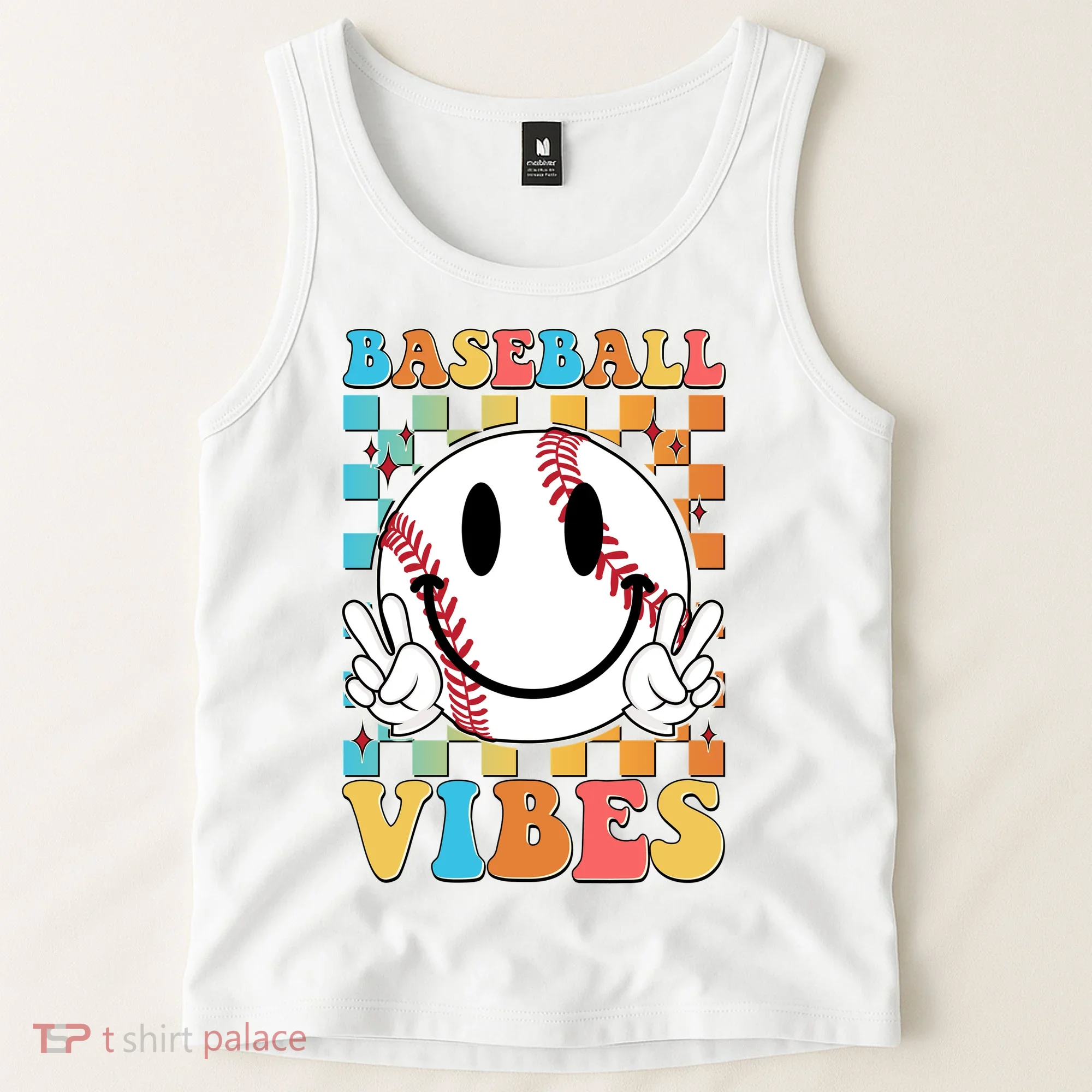 Retro Smiley Emoji Baseball Vibes Tank Top
