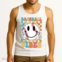 Retro Smiley Emoji Baseball Vibes Tank Top thumb 3