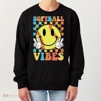 Retro Smiley Emoji Softball Vibes Women's Sweatshirt thumb 0