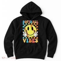 Retro Smiley Emoji Softball Vibes Hoodie thumb 0