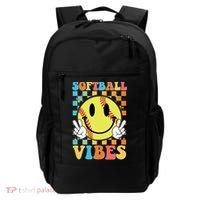 Retro Smiley Emoji Softball Vibes Backpack thumb 0