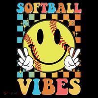 Retro Smiley Emoji Softball Vibes Women's Hoodie thumb 2