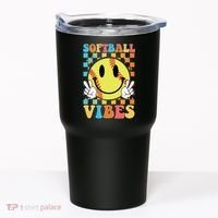 Retro Smiley Emoji Softball Vibes Tumbler thumb 0