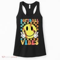 Retro Smiley Emoji Softball Vibes Women's Tank Top thumb 0