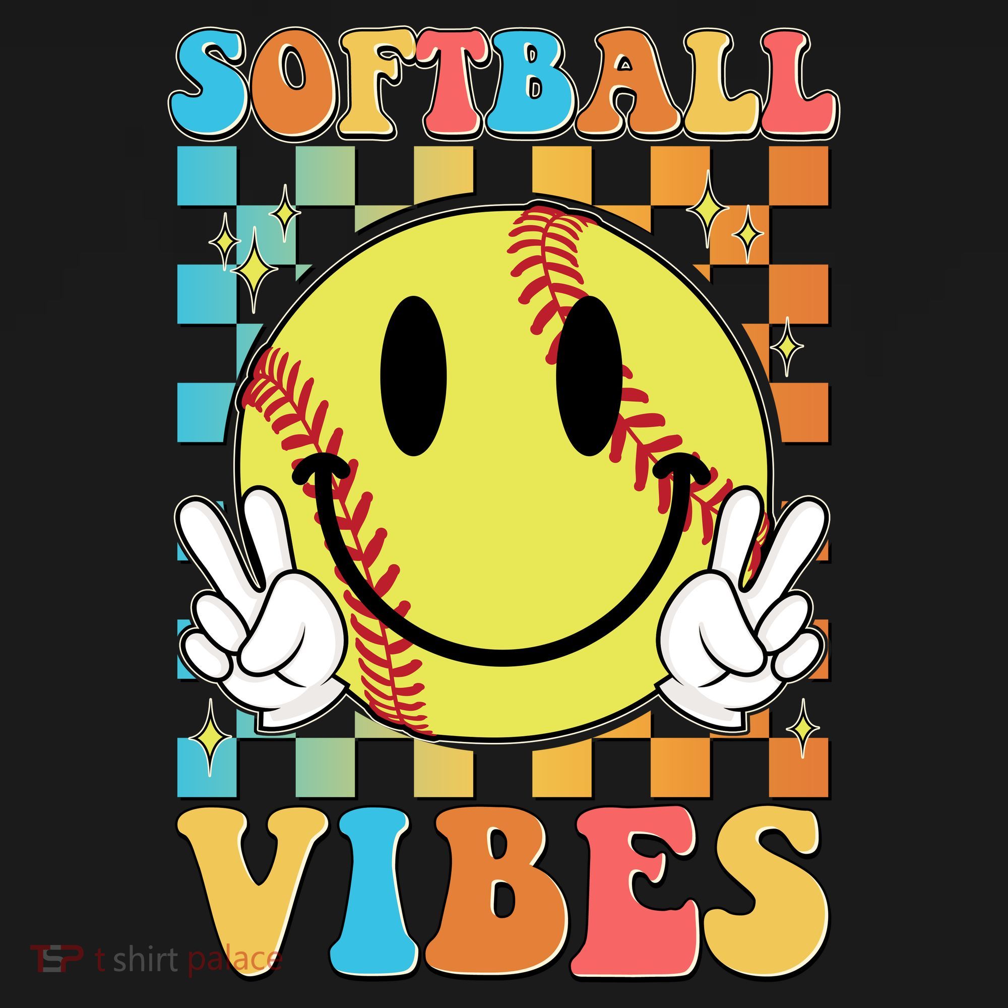 Retro Smiley Emoji Softball Vibes Women's Tank Top