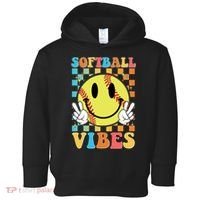 Retro Smiley Emoji Softball Vibes Toddler Hoodie thumb 0