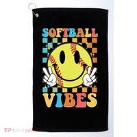 Retro Smiley Emoji Softball Vibes Golf Towel thumb 0