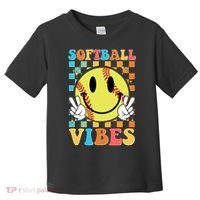 Retro Smiley Emoji Softball Vibes Toddler T-Shirt thumb 0