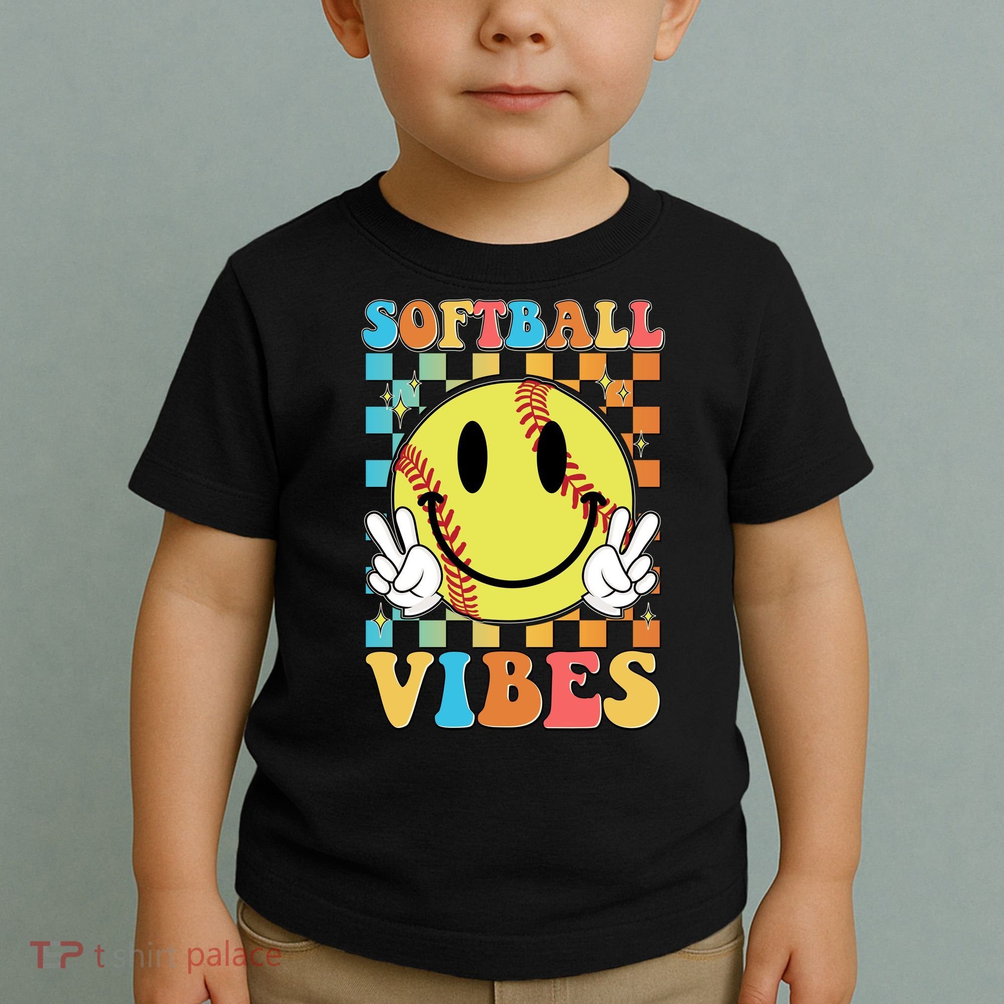 Retro Smiley Emoji Softball Vibes Toddler T-Shirt