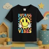 Retro Smiley Emoji Softball Vibes Toddler T-Shirt thumb 3