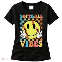 Retro Smiley Emoji Softball Vibes Women's T-Shirt thumb 0