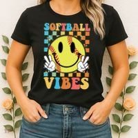 Retro Smiley Emoji Softball Vibes Women's T-Shirt thumb 2