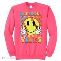 Retro Smiley Emoji Softball Vibes Sweatshirt thumb 0