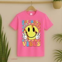 Retro Smiley Emoji Softball Vibes T-Shirt thumb 2