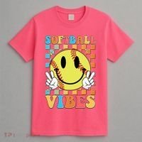 Retro Smiley Emoji Softball Vibes T-Shirt thumb 4