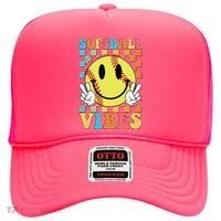 Retro Smiley Emoji Softball Vibes Hat thumb 0