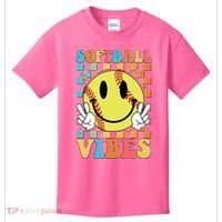 Retro Smiley Emoji Softball Vibes Kids T-Shirt thumb 0