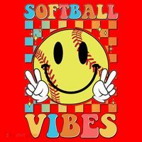 Retro Smiley Emoji Softball Vibes Santa Hat thumb 1