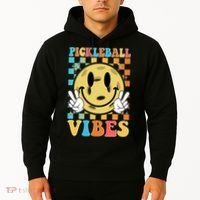 Retro Smiley Emoji Pickleball Vibes Hoodie thumb 2