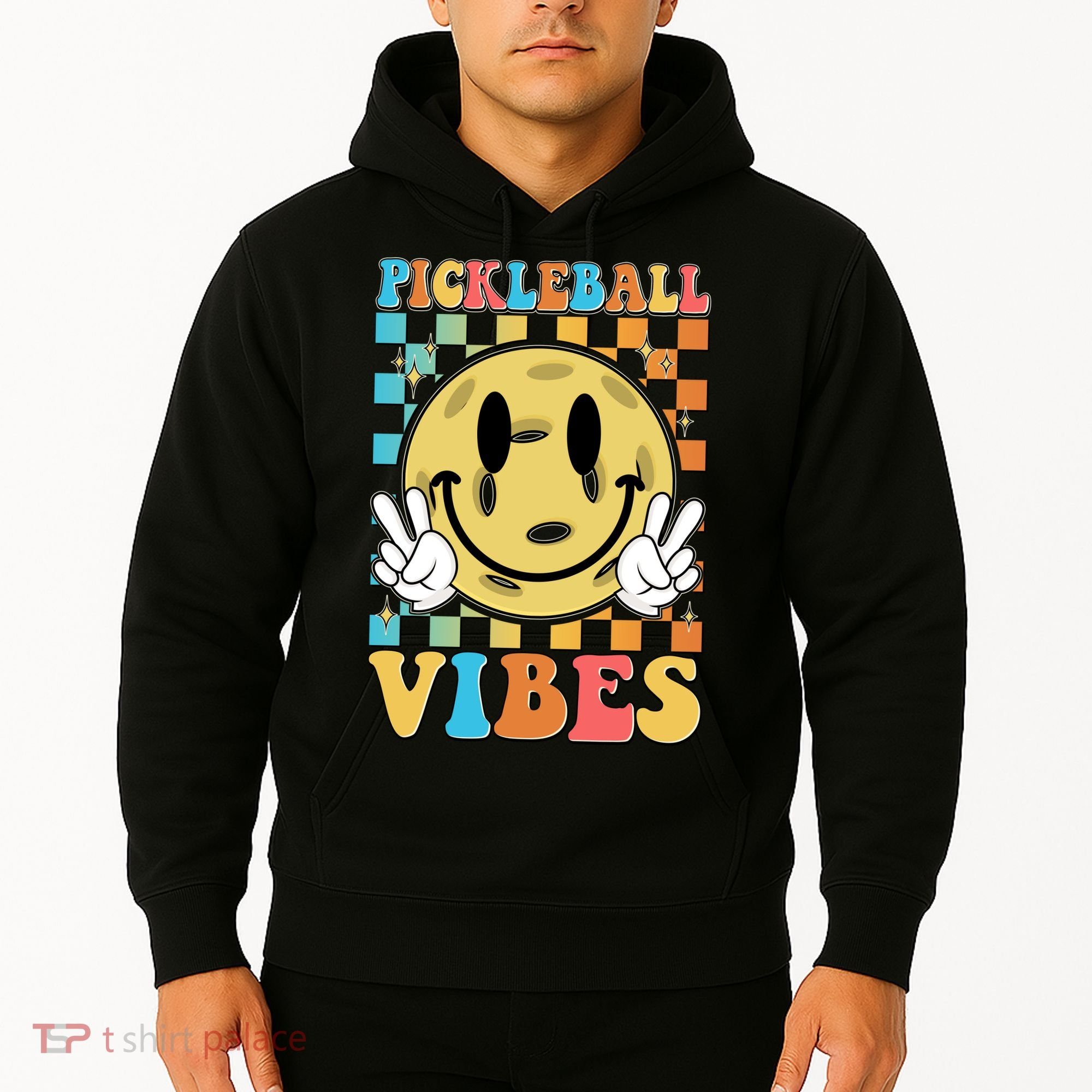 Retro Smiley Emoji Pickleball Vibes Hoodie