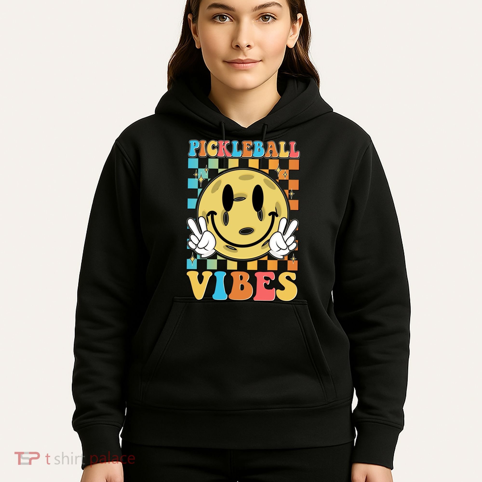 Retro Smiley Emoji Pickleball Vibes Hoodie