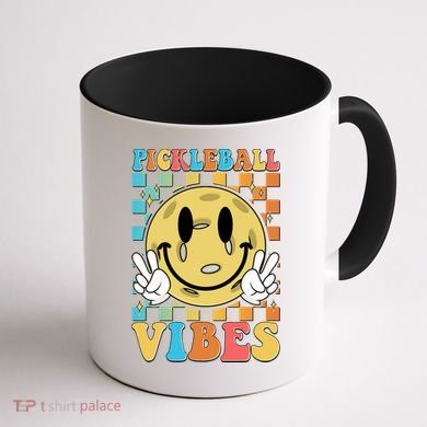 Retro Smiley Emoji Pickleball Vibes Coffee Mug back