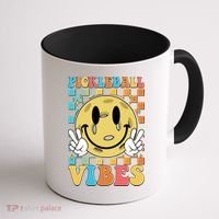 Retro Smiley Emoji Pickleball Vibes Coffee Mug thumb 1