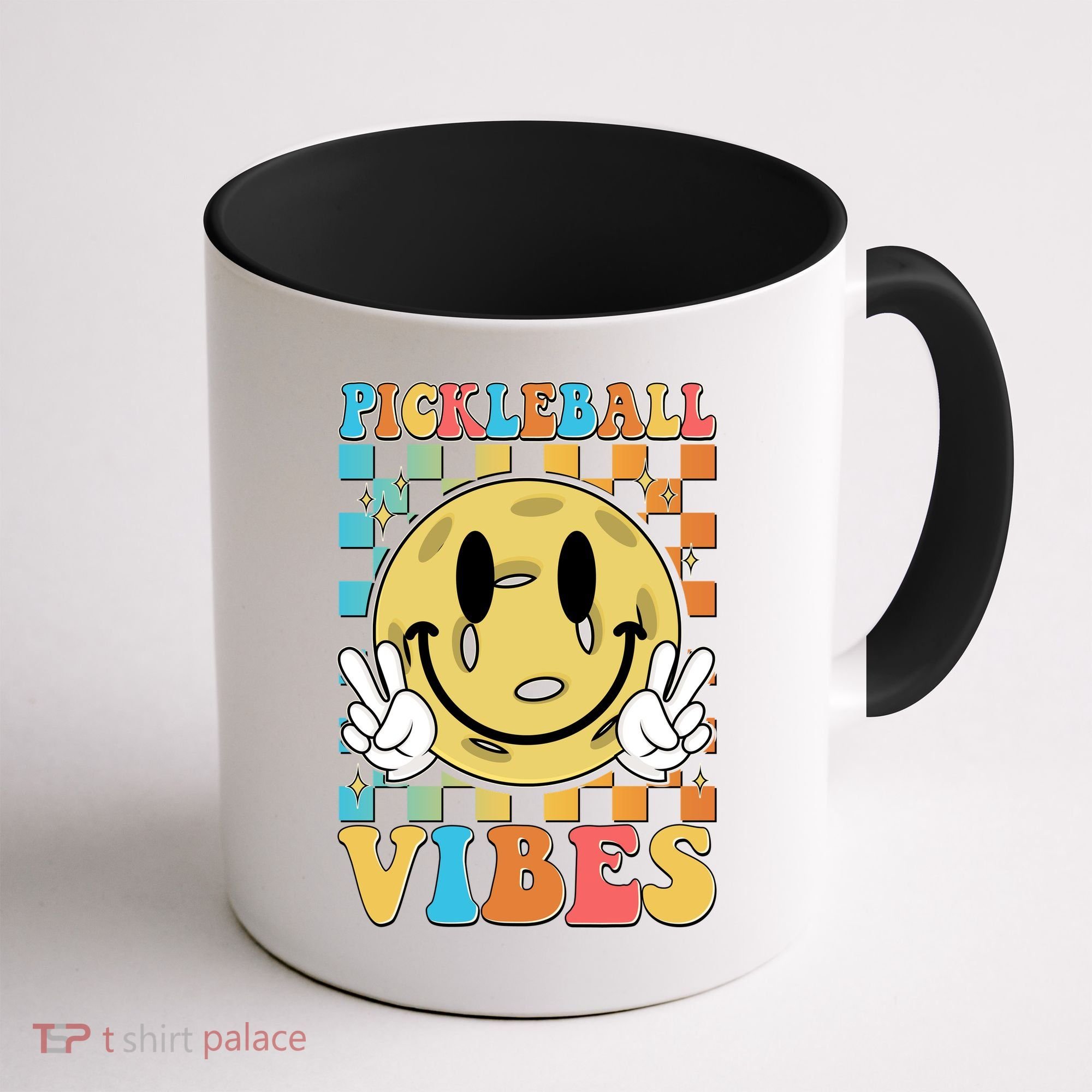 Retro Smiley Emoji Pickleball Vibes Coffee Mug