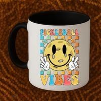 Retro Smiley Emoji Pickleball Vibes Coffee Mug thumb 2