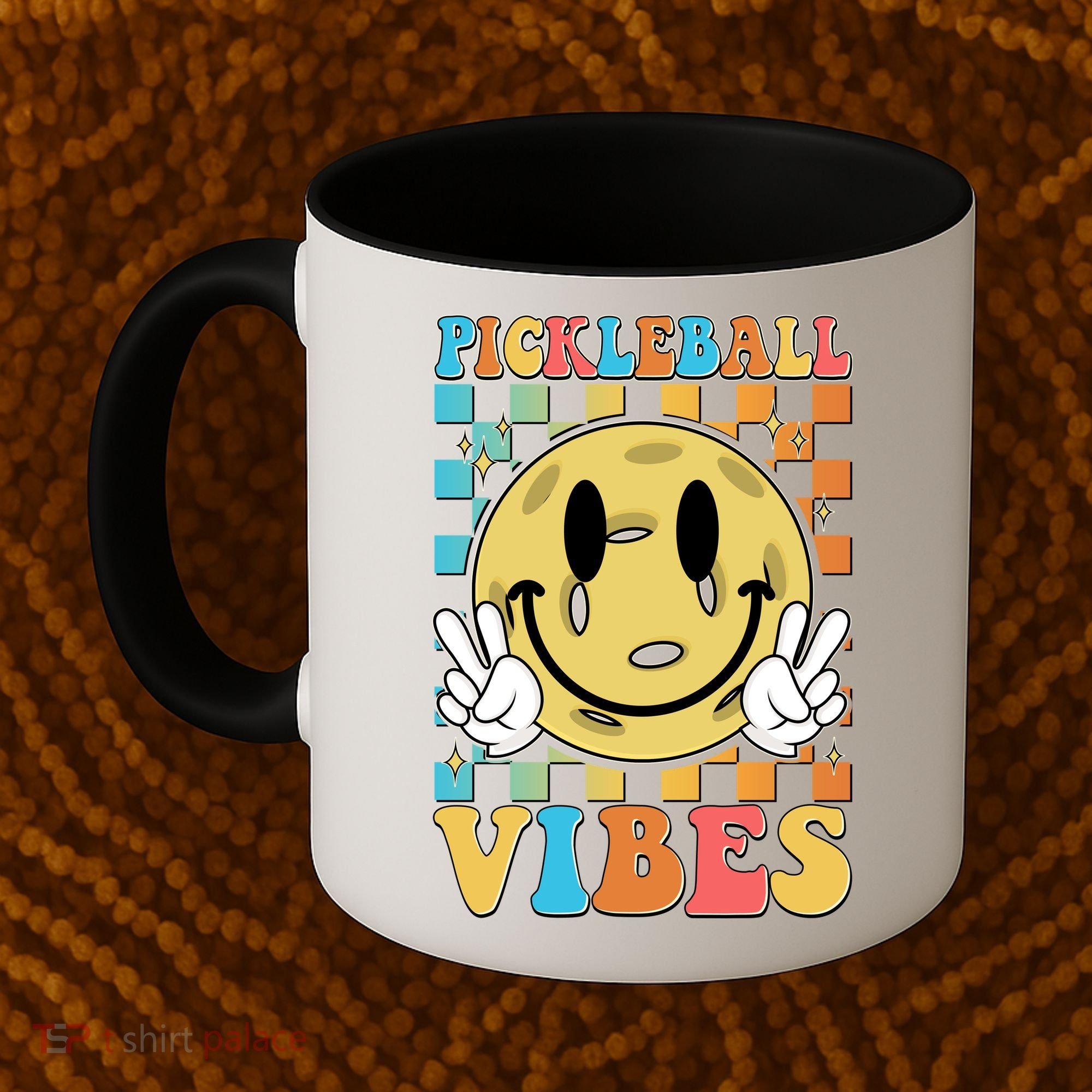 Retro Smiley Emoji Pickleball Vibes Coffee Mug
