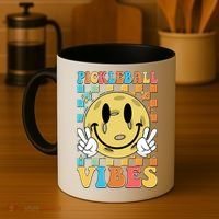 Retro Smiley Emoji Pickleball Vibes Coffee Mug thumb 4