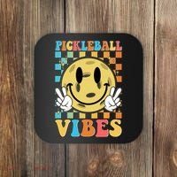 Retro Smiley Emoji Pickleball Vibes Coaster thumb 0
