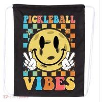 Retro Smiley Emoji Pickleball Vibes Drawstring Bag thumb 0