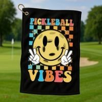 Retro Smiley Emoji Pickleball Vibes Golf Towel thumb 1