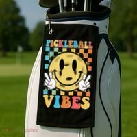 Retro Smiley Emoji Pickleball Vibes Golf Towel thumb 2