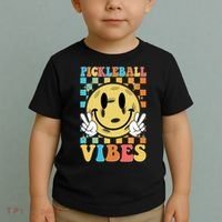 Retro Smiley Emoji Pickleball Vibes Toddler T-Shirt thumb 2