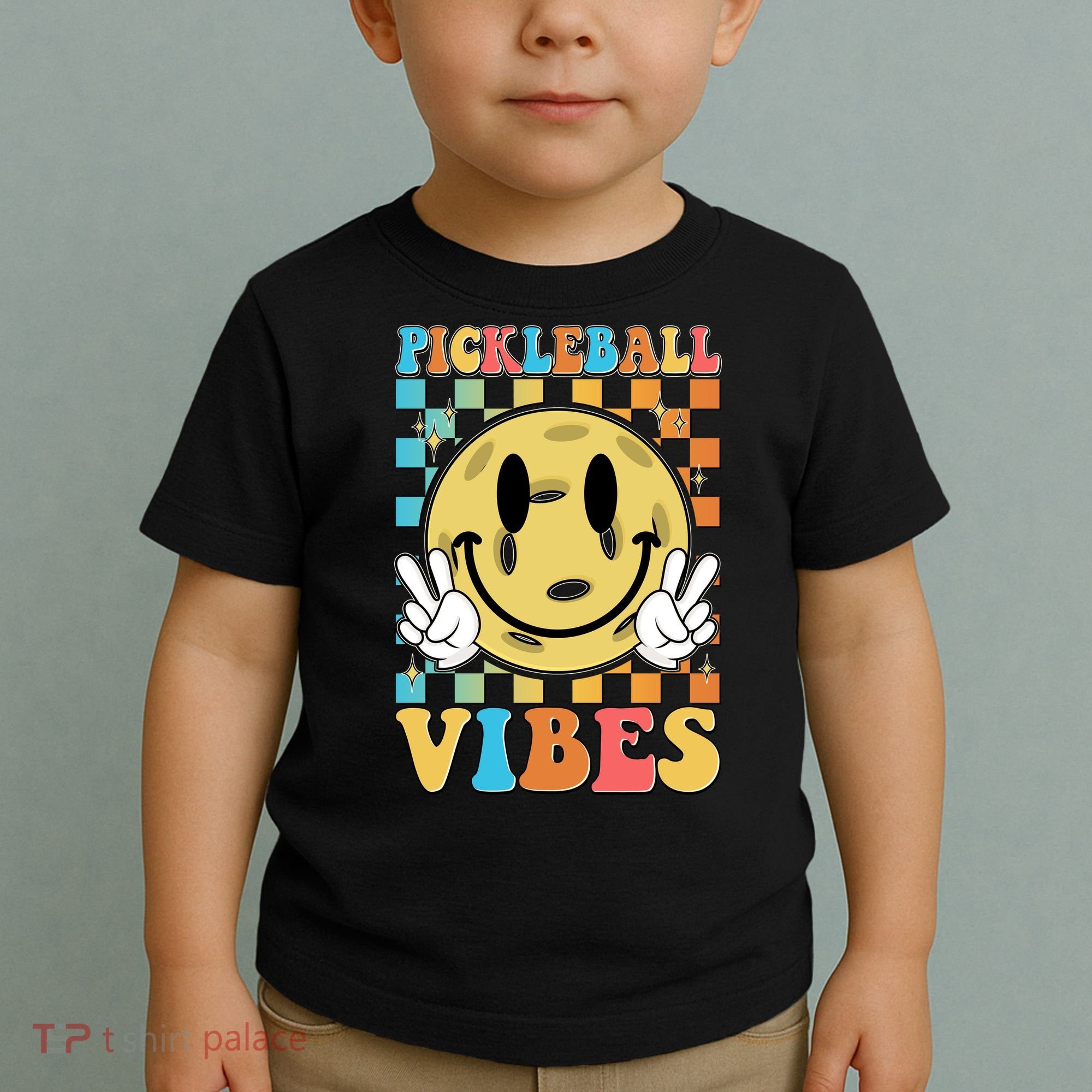 Retro Smiley Emoji Pickleball Vibes Toddler T-Shirt