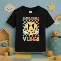 Retro Smiley Emoji Pickleball Vibes Toddler T-Shirt thumb 3