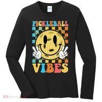Retro Smiley Emoji Pickleball Vibes Women's Long Sleeve Shirt thumb 0